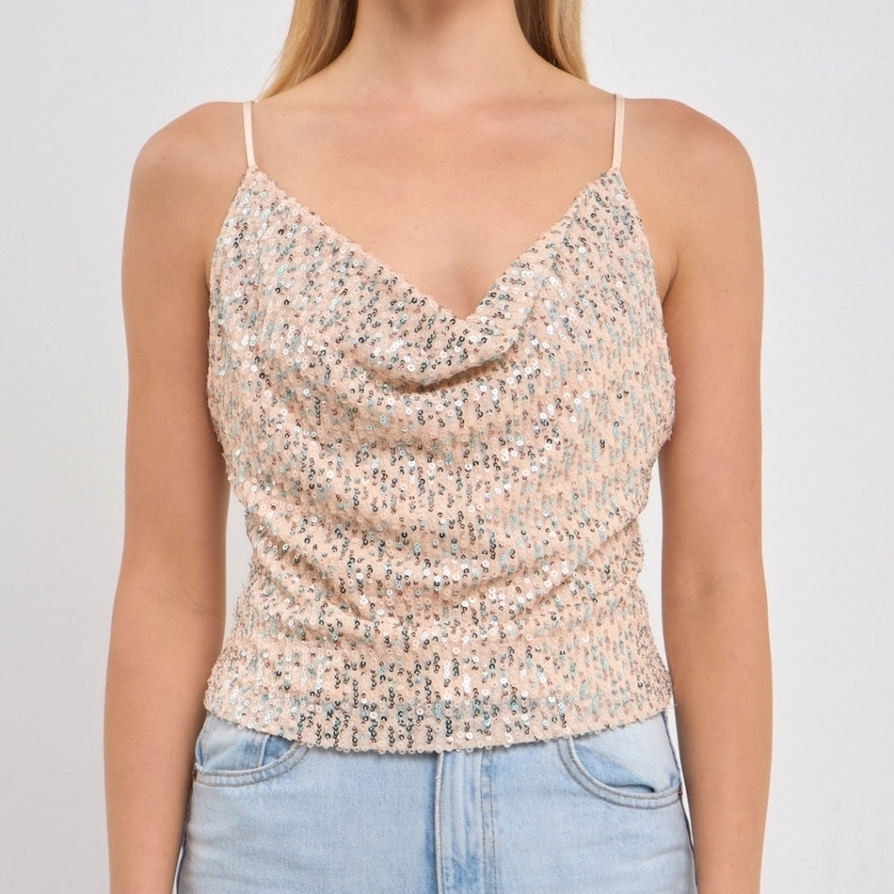 Endless Rose Cowl Neck Full Sequin Top Women's Large NEW Swiftie Y2K Disco Rave